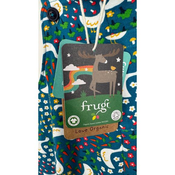 Frugi Parsnip Dungaree Blue Springtime Geese Unisex Kid 3-4Y Overalls New Cotton - Picture 8 of 9